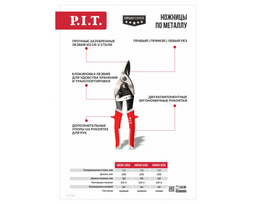 Ножницы по металлу Aviation левый рез P.I.T. серия DRUA HAVS03-0250