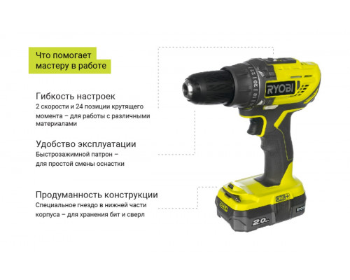 Дрель-шуруповерт Ryobi ONE+ R18DD3-220S