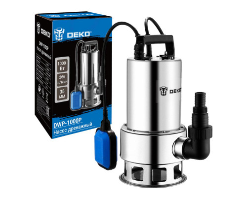 Насос дренажный DEKO DWP-1000P (грязевая, поплавок, 220В, 1000Вт, нержавеющая сталь) 076-0543