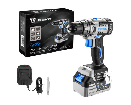 Дрель-шуруповерт аккумуляторная бесщеточная DEKO Loner 20V ONE,, 20В, 1x4.0Ач 085-1004
