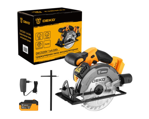 Циркулярная пила аккумуляторная DEKO DKCS20V, 20В, 165мм, 1x4.0Ач 084-1039