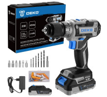 Аккумуляторная дрель-шуруповерт DEKO DKCD20V PRO BMC, в кейсе, набор 63 инструмента для дома, 20В, 2x2.0Ач 080-1001