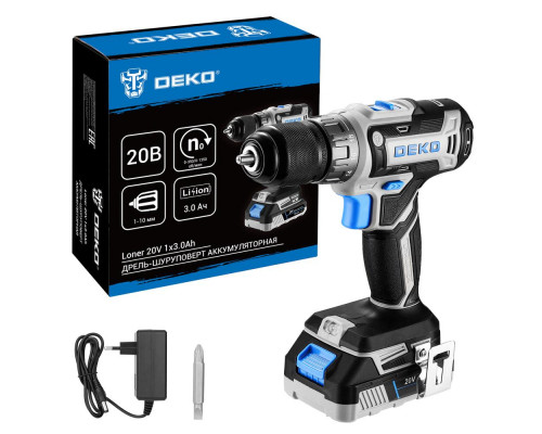Дрель-шуруповерт аккумуляторная DEKO Loner 20V, 20В, 1x3.0Ач 085-1006