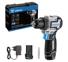 Дрель-шуруповерт аккумуляторная бесщеточная компактная DEKO Loner 12V PRO в кейсе, 12В, 2x3.0Ач 085-1011