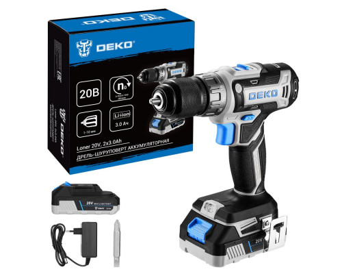 Дрель-шуруповерт аккумуляторная DEKO Loner 20V, 20В, 2x3.0Ач 085-1005