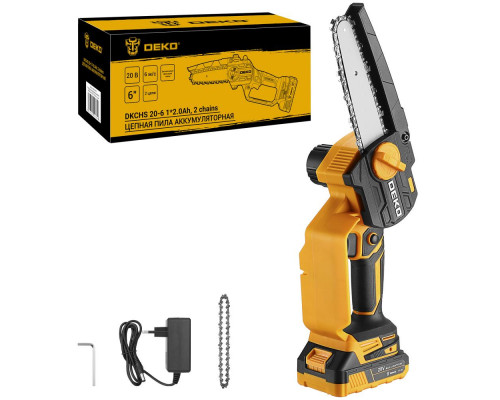 Пила цепная аккумуляторная DEKO DKCHS 20-6, 20В, 1x2.0Ач, 2 цепи 063-4307-2