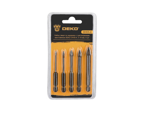 Набор сверл по керамике с шестигранным хвостовиком DEKO DH05-4 , 3-10 мм, 5 шт 065-0535