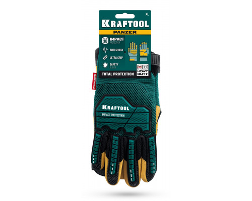 KRAFTOOL PANZER р.XL (10), профессиональные комбинированные перчатки, виброзащита, увеличенные противоударные накладки (11298-XL)
