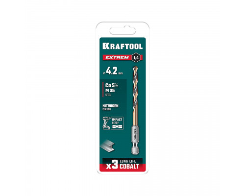 KRAFTOOL НЕХ-1/4″, d 4.2 х 83 мм, сверло по металлу для винтовёртов и шуруповертов IMPACT READY (29652-4.2)