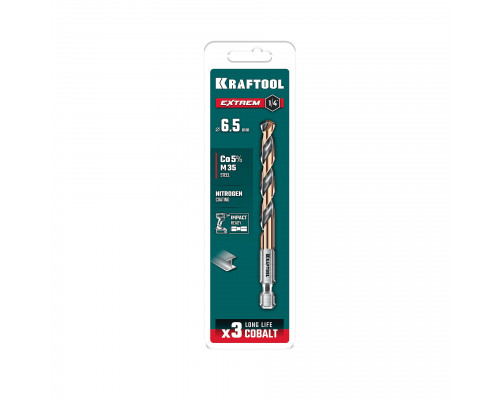 KRAFTOOL НЕХ-1/4″, d 6.5 х 107 мм, сверло по металлу для винтовёртов и шуруповертов IMPACT READY (29652-6.5)