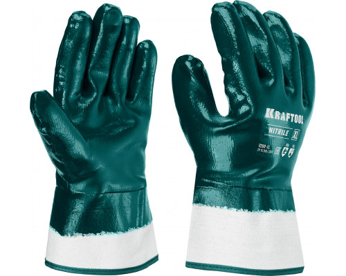 Особопрочные перчатки KRAFTOOL, нитриловое покрытие, максимальная защита от нефтепродуктов, износостойкие, XL(10), HYKRAFT