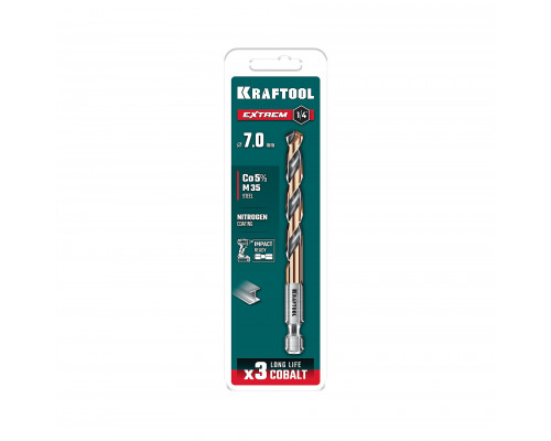 KRAFTOOL НЕХ-1/4″, d 7.0 х 109 мм, сверло по металлу для винтовёртов и шуруповертов IMPACT READY (29652-7)