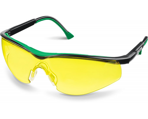 Защитные жёлтые очки KRAFTOOL BASIC стекло-моноблок с покрытием устойчивым к истиранию и запотеванию, открытого типа