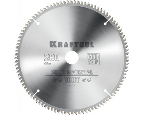KRAFTOOL Multi Material 260х30мм 100Т, диск пильный по алюминию