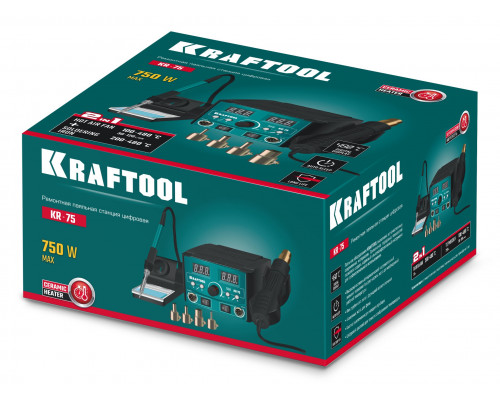 KRAFTOOL KR-75, 2-в-1 100-480°С 750 Вт, Ремонтная паяльная станция (55340)