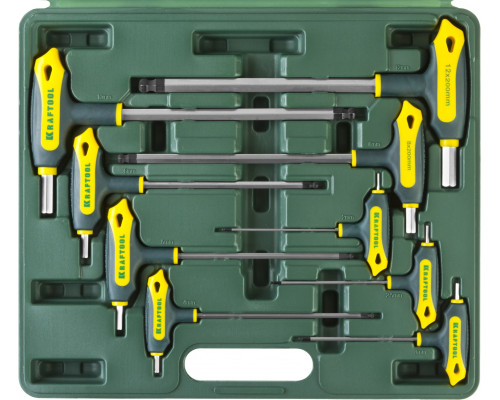 Набор KRAFTOOL Ключи ″INDUSTRIE″ имбусовые,Cr-Mo(S2),Т-образные, эргоном двухкомп рукоятка,HEX,с шариком,9 шт,в боксе