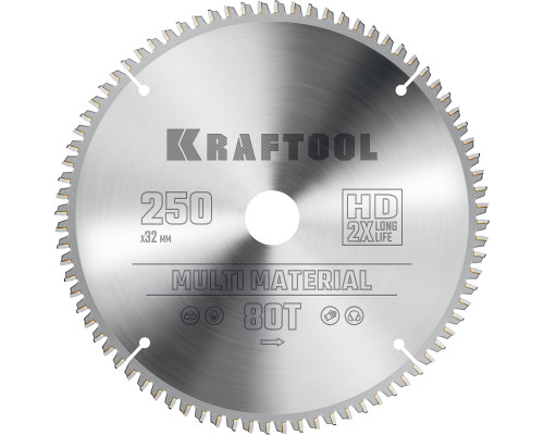 KRAFTOOL Multi Material 250х32мм 80Т, диск пильный по алюминию
