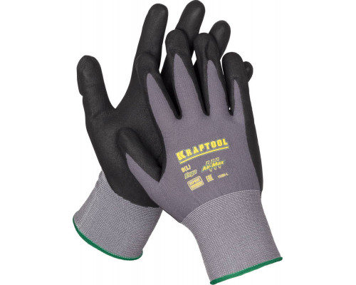 KRAFTOOL EXPERT, размер L, эластичные перчатки со вспененным нитриловым покрытием, 11285-L