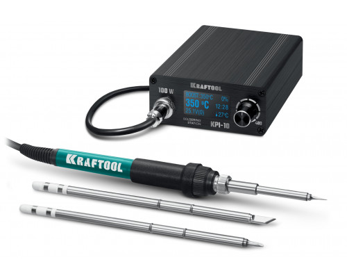 KRAFTOOL KPI-10, 50 - 480°C, 100 Вт, 3 жала Т12, программируемая паяльная станция (55343)