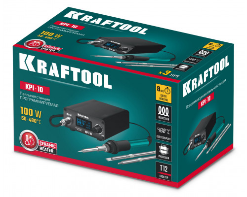 KRAFTOOL KPI-10, 50 - 480°C, 100 Вт, 3 жала Т12, программируемая паяльная станция (55343)