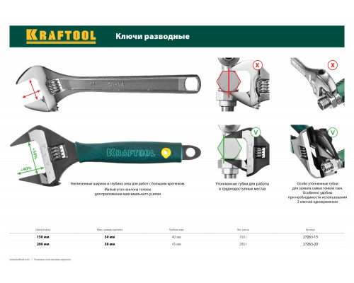 Ключ разводной SlimWide Ultra, 200 / 38 мм, KRAFTOOL