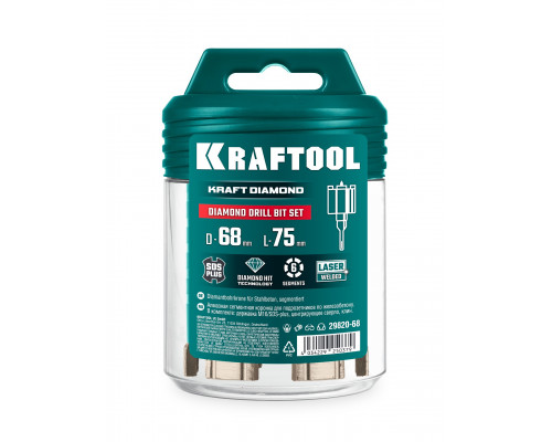 KRAFTOOL DIAMOND d 72 мм (М16, рабочая глубина 75 мм, лазерная сварка), Алмазная Коронка для подрозетников (29820-72)