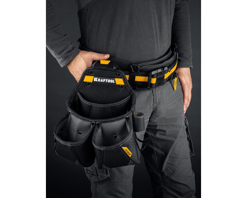 KRAFTOOL KP-15 с быстросъёмным креплением FastClip, 15 карманов и петель, 350 х 320 мм, поясная сумка (38771)