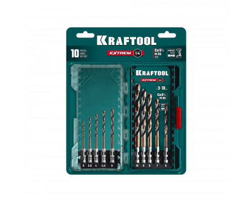 KRAFTOOL НЕХ-1/4″, 10 шт, набор сверл по металлу для винтовёртов и шуруповертов IMPACT READY (29652-H10)