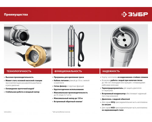Скважинный насос винтовой ЗУБР, 155 м напор