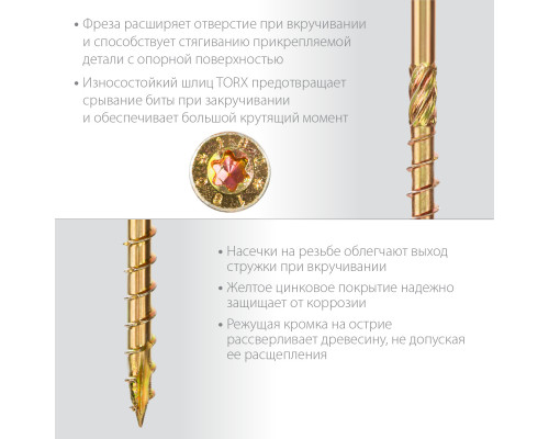 Конструкционные саморезы КС-П 60 х 3.5 мм, 200 шт., желтый цинк, ЗУБР
