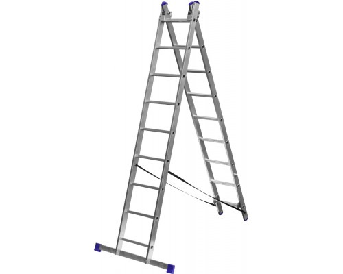 Трехсекционная лестница СИБИН, 9 ступеней, со стабилизатором, алюминиевая