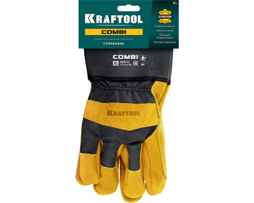 KRAFTOOL COMBI, XL, от мех. воздействий, с доп. накладкой на ладони, комбинированные, спилковые перчатки (11310-XL)