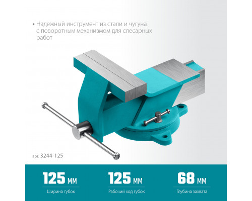 СИБИН 125 мм, Стальные слесарные тиски (3244-125)