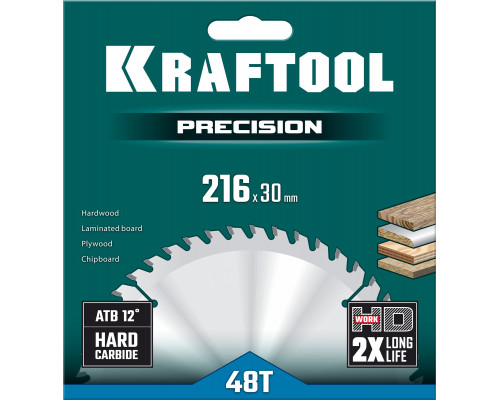 KRAFTOOL Precision, 216 х 30 мм, 48Т, пильный диск по дереву (36952-216-30)