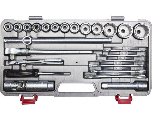 Набор слесарно-монтажного инструмента НИЗ ″АВТОМОБИЛИСТ″, сталь 40Х, 1/2″, в пластиковом кейсе, 26 предметов