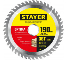 STAYER OPTIMA 190 x 30/20мм 36Т, диск пильный по дереву, оптимальный рез