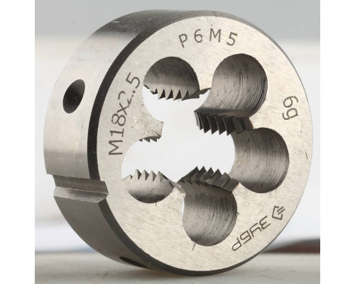 ЗУБР М18x2.5мм, плашка, сталь Р6М5, круглая машинно-ручная 4-28023-18-2.5