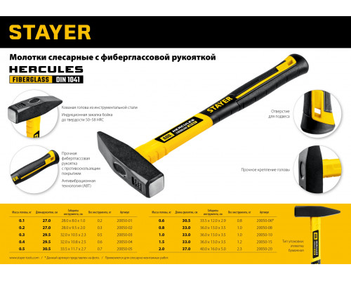 STAYER Hercules 400 г молоток слесарный с фиберглассовой рукояткой