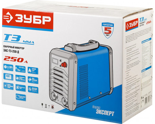 ЗУБР 10-250 А, ММА, IGBT, инвертор сварочный ЗАС-Т3-250-Д Профессионал