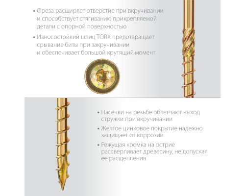 Конструкционные саморезы КС-Т 100 х 8.0 мм, 50 шт., желтый цинк, ЗУБР