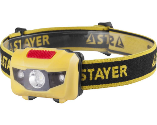 Фонарь STAYER ″MASTER″ MAXLight налобный светодиодный, 1Вт(80Лм)+2LED, 4 режима, 3ААА