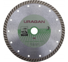 ТУРБО 200 мм, диск алмазный отрезной сегментированный по бетону, камню, кирпичу, URAGAN