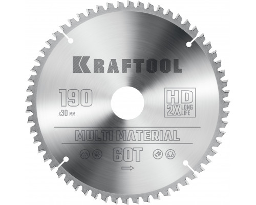 KRAFTOOL Multi Material 190х30мм 60Т, диск пильный по алюминию