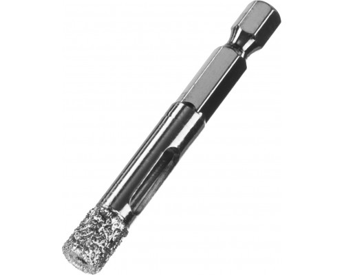 ЗУБР сверло алмазное по керамограниту, вакуумное спекание алмазов, d=8 мм, хвостовик HEX 1/4″, Профессионал