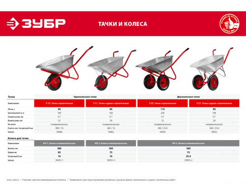 Строительная одноколесная тачка ЗУБР Т-12 90 л 180 кг