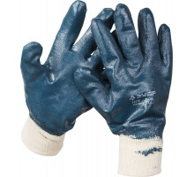 Прочные перчатки ЗУБР с манжетой, с нитриловым покрытием, масло-бензостойкие, износостойкие, L(9), HARD, ПРОФЕССИОНАЛ