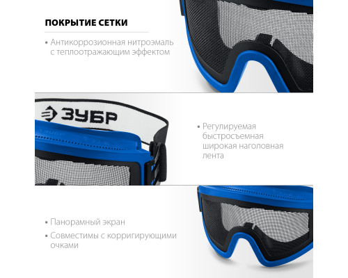 Защитные очки ЗУБР ПАНОРАМА СЕТКА экран из стальной мелкоячеистой сетки, Профессионал