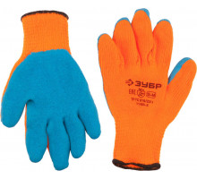 ЗУБР УРАЛ, размер S-M, перчатки утепленные акриловые с рельефным латексным обливом.