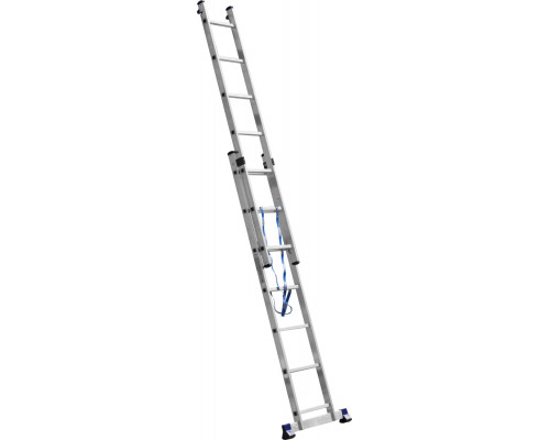 Двухсекционная лестница СИБИН, 7 ступеней, со стабилизатором, алюминиевая