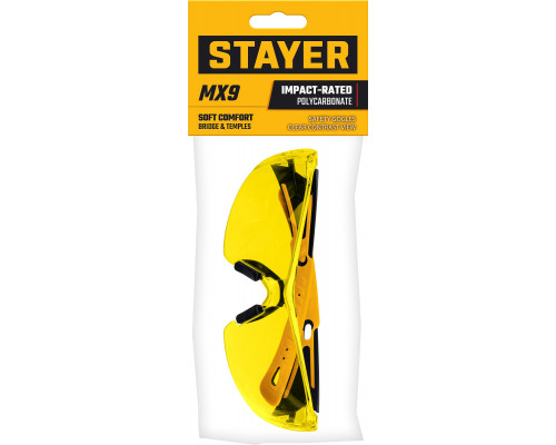 STAYER MX-9, открытого типа, желтые, защитные очки с двухкомпонентными дужками (110491)